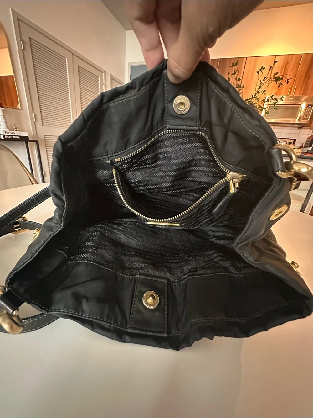 Prada Black Nylon Tessuto Shoulder Bag Satchel Gold Hardware